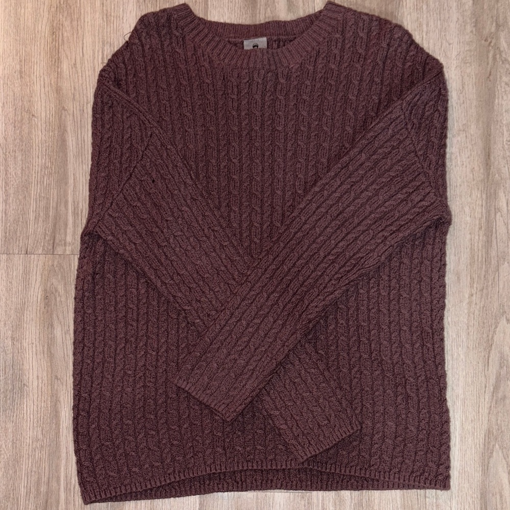 Men's Cable Knit Crewneck Sweater - Maroon